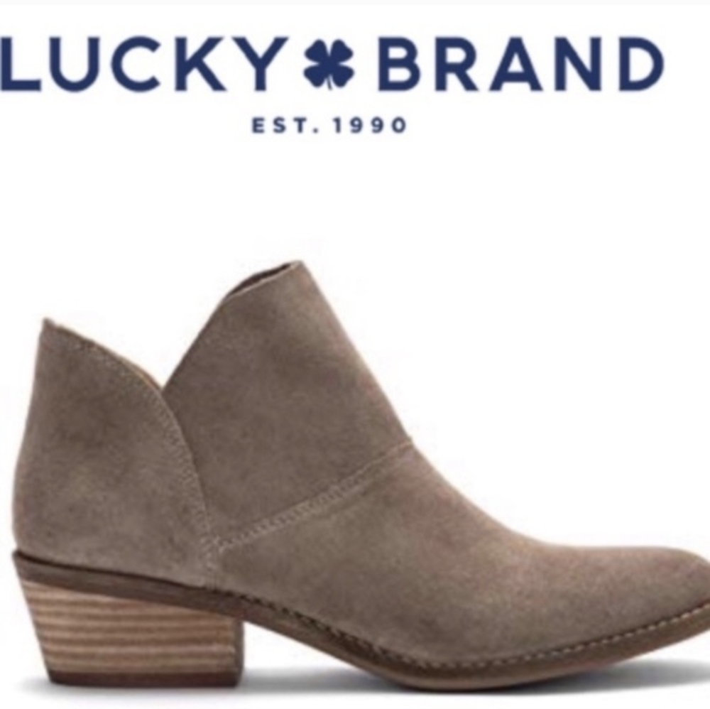 Lucky Brand Fahmida Boots Ankle Leather Suede Tan Bootie Womens Size 9.5